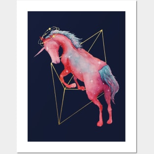 Watercolor Celestial Galaxy Unicorn Octahedron Posters and Art